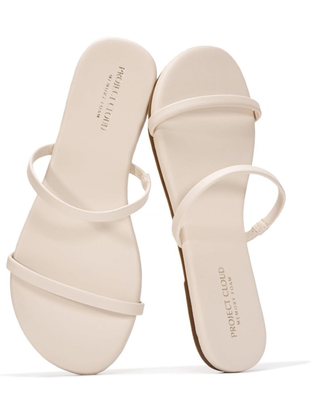 Women's Cream Memory Foam Lightweight Flexible Non-Slip Double Straps Sandals